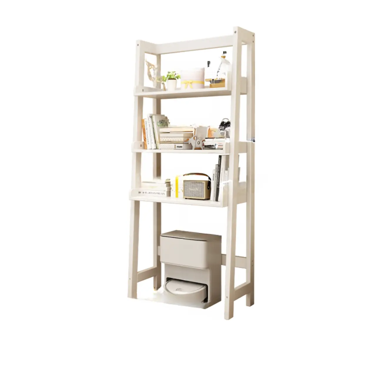 Narrow Modern Rubberwood Ladder Bookcase Open Back Image - 12 | homeyfad