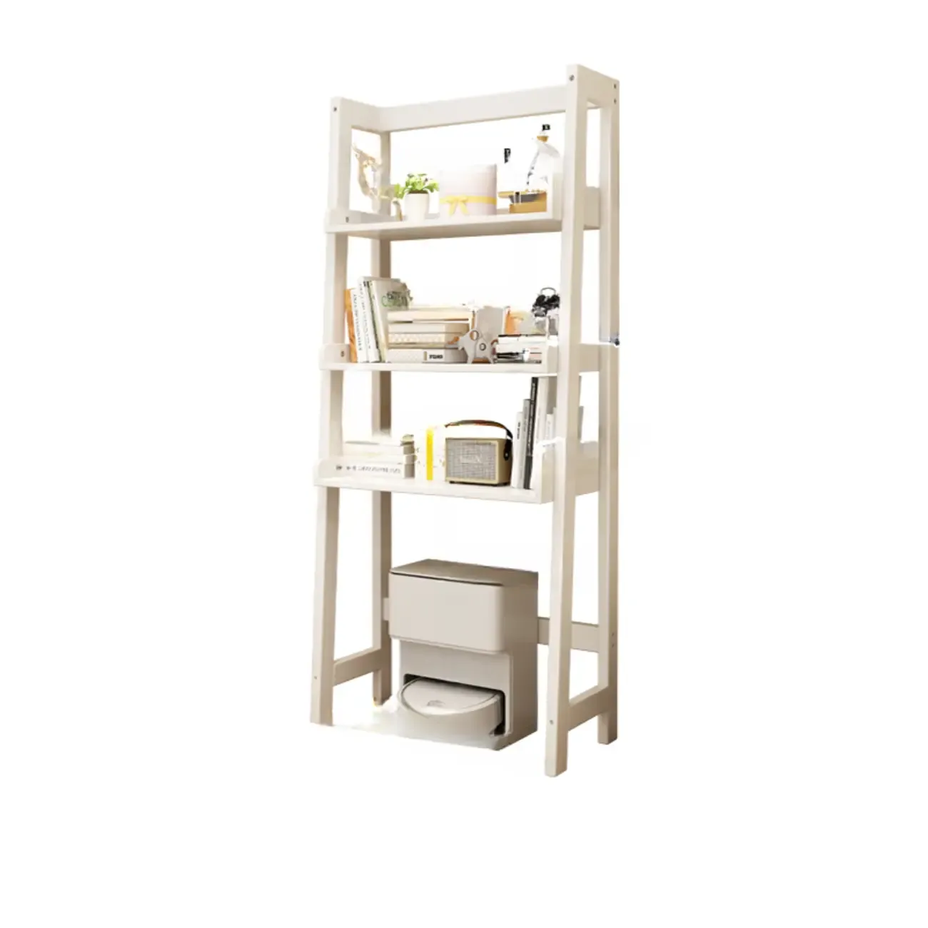 Narrow Modern Rubberwood Ladder Bookcase Open Back Image - 12