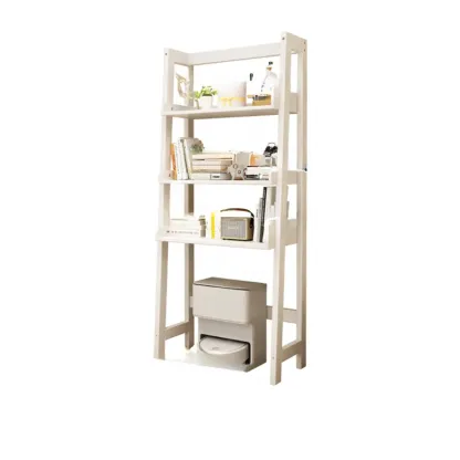 Narrow Modern Rubberwood Ladder Bookcase Open Back Image - 12