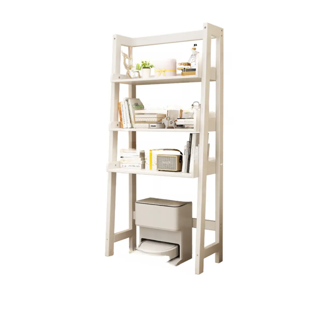 Narrow Modern Rubberwood Ladder Bookcase Open Back Image - 14 | homeyfad