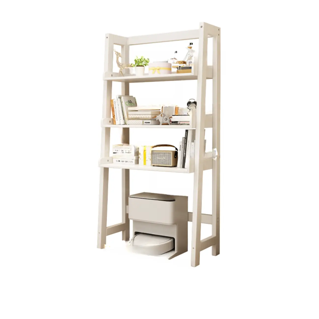 Narrow Modern Rubberwood Ladder Bookcase Open Back Image - 15 | homeyfad