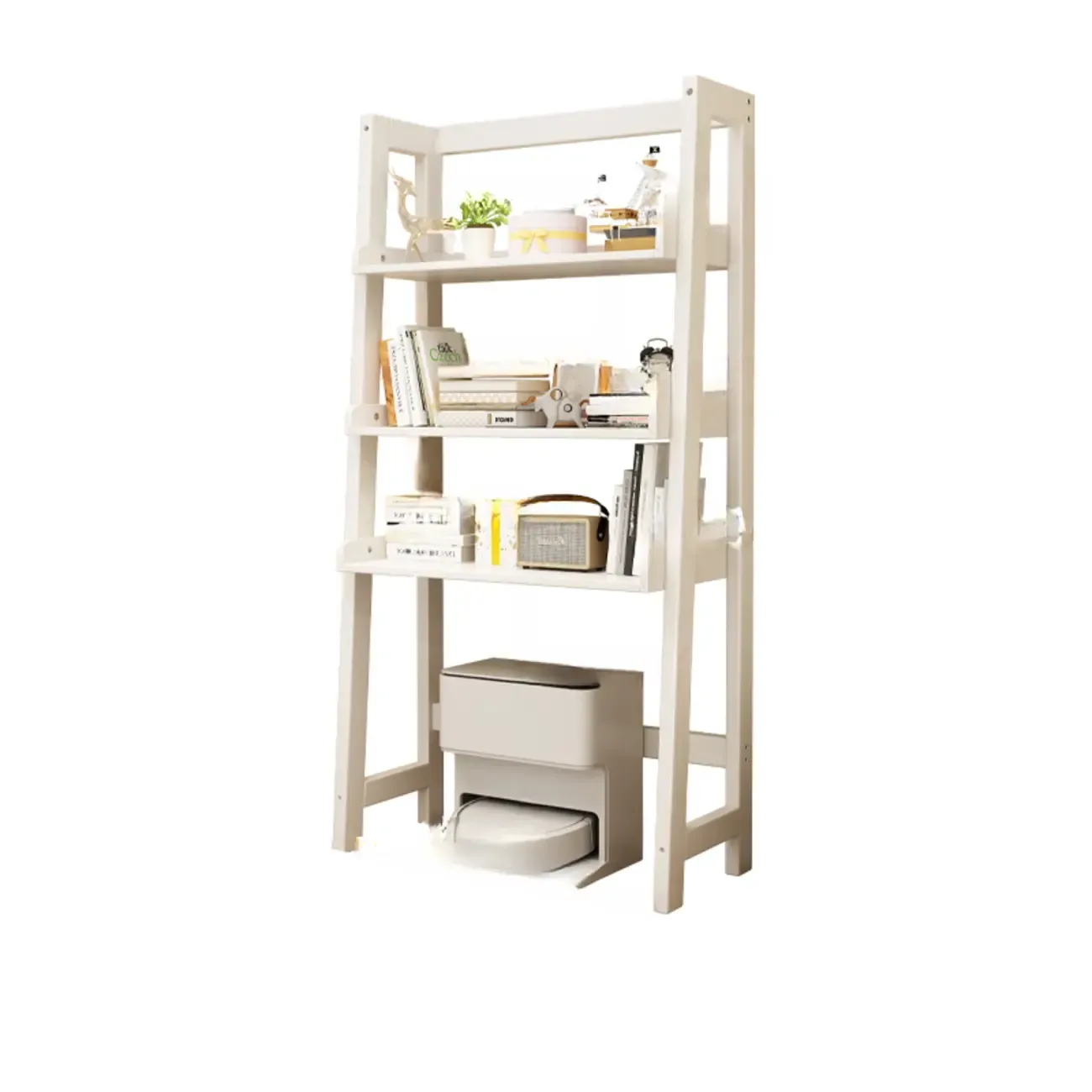 Narrow Modern Rubberwood Ladder Bookcase Open Back Image - 15