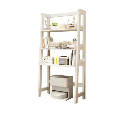 Narrow Modern Rubberwood Ladder Bookcase Open Back Image - 15