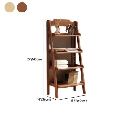 Narrow Modern Rubberwood Ladder Bookcase Open Back Image - 17