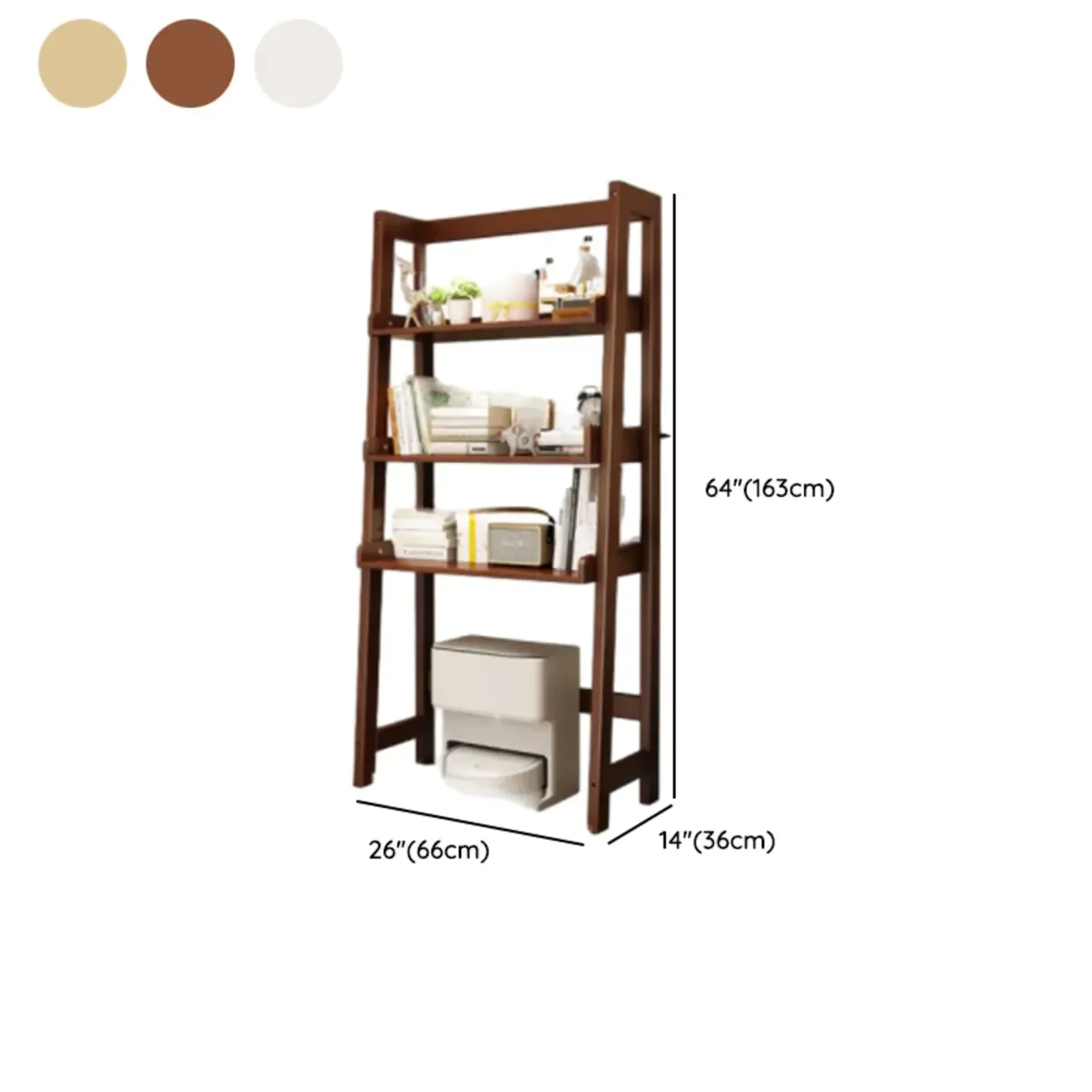 Narrow Modern Rubberwood Ladder Bookcase Open Back Image - 18