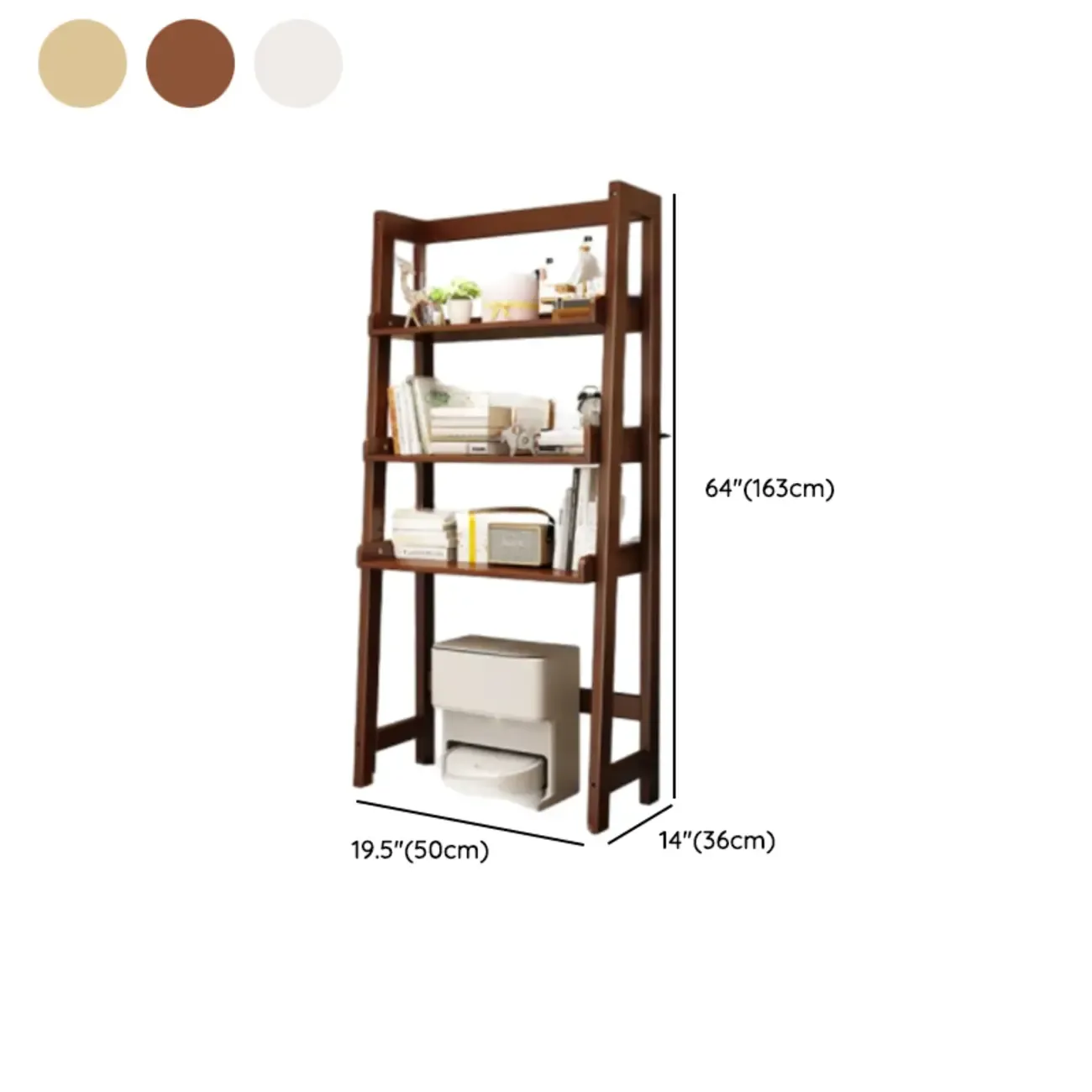 Narrow Modern Rubberwood Ladder Bookcase Open Back Image - 19