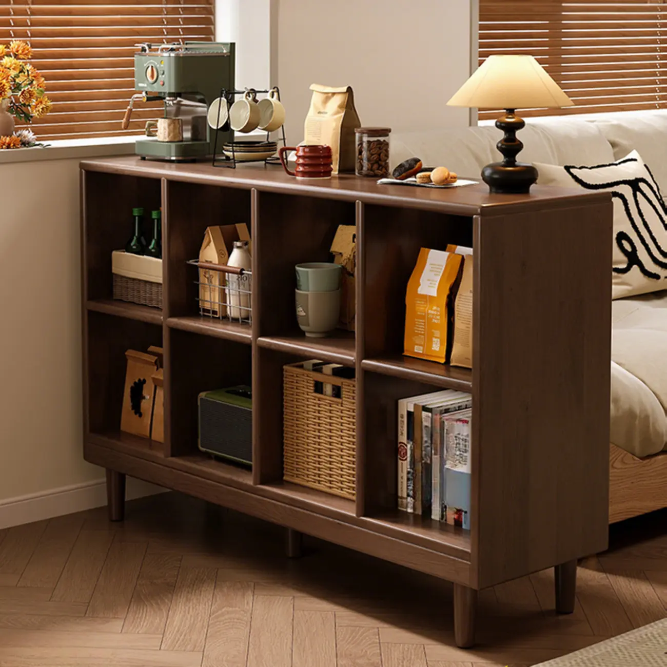 Brown Natural Wood Freestanding Modular Cube Bookcase Image - 1 | homeyfad