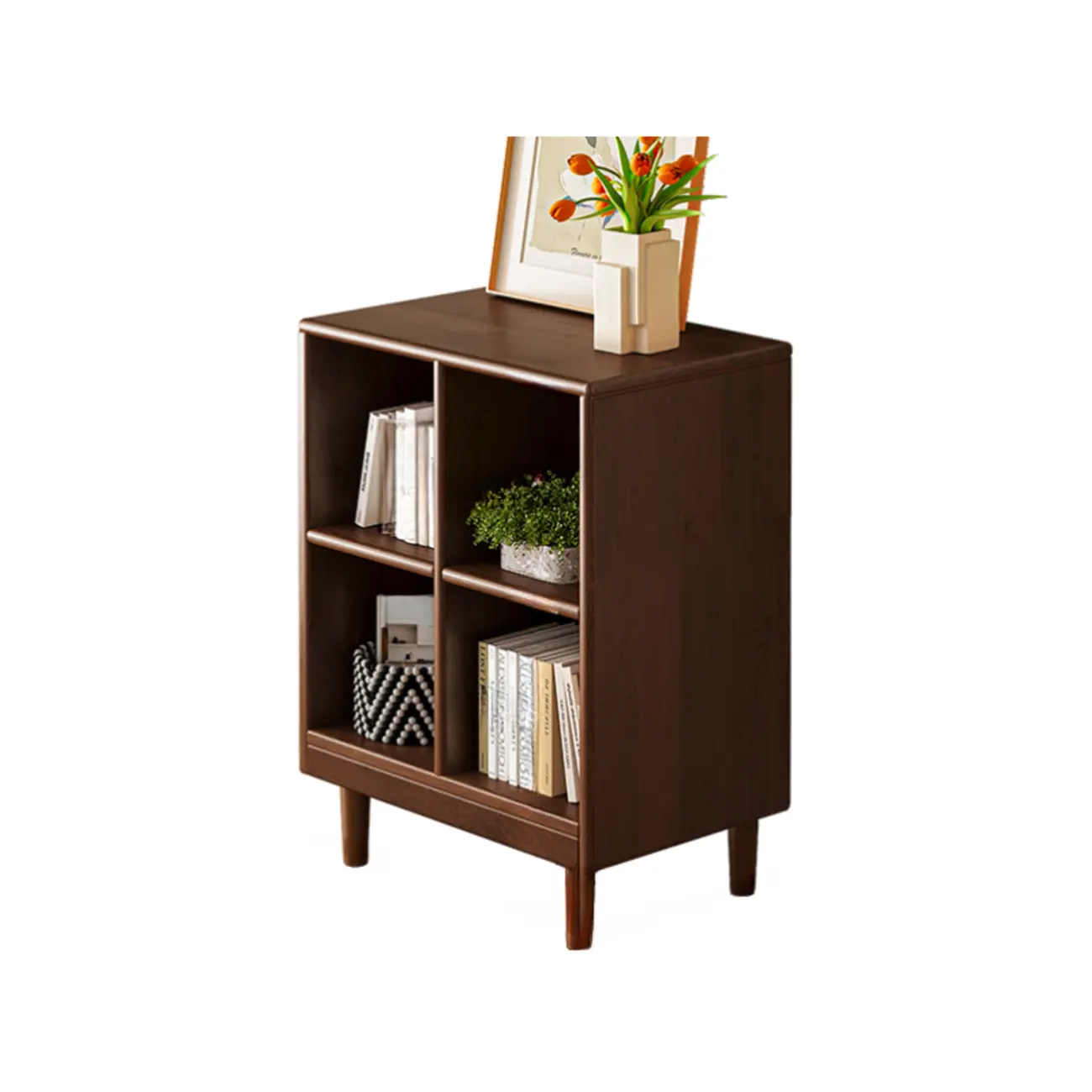 Brown Natural Wood Freestanding Modular Cube Bookcase Image - 2 | homeyfad