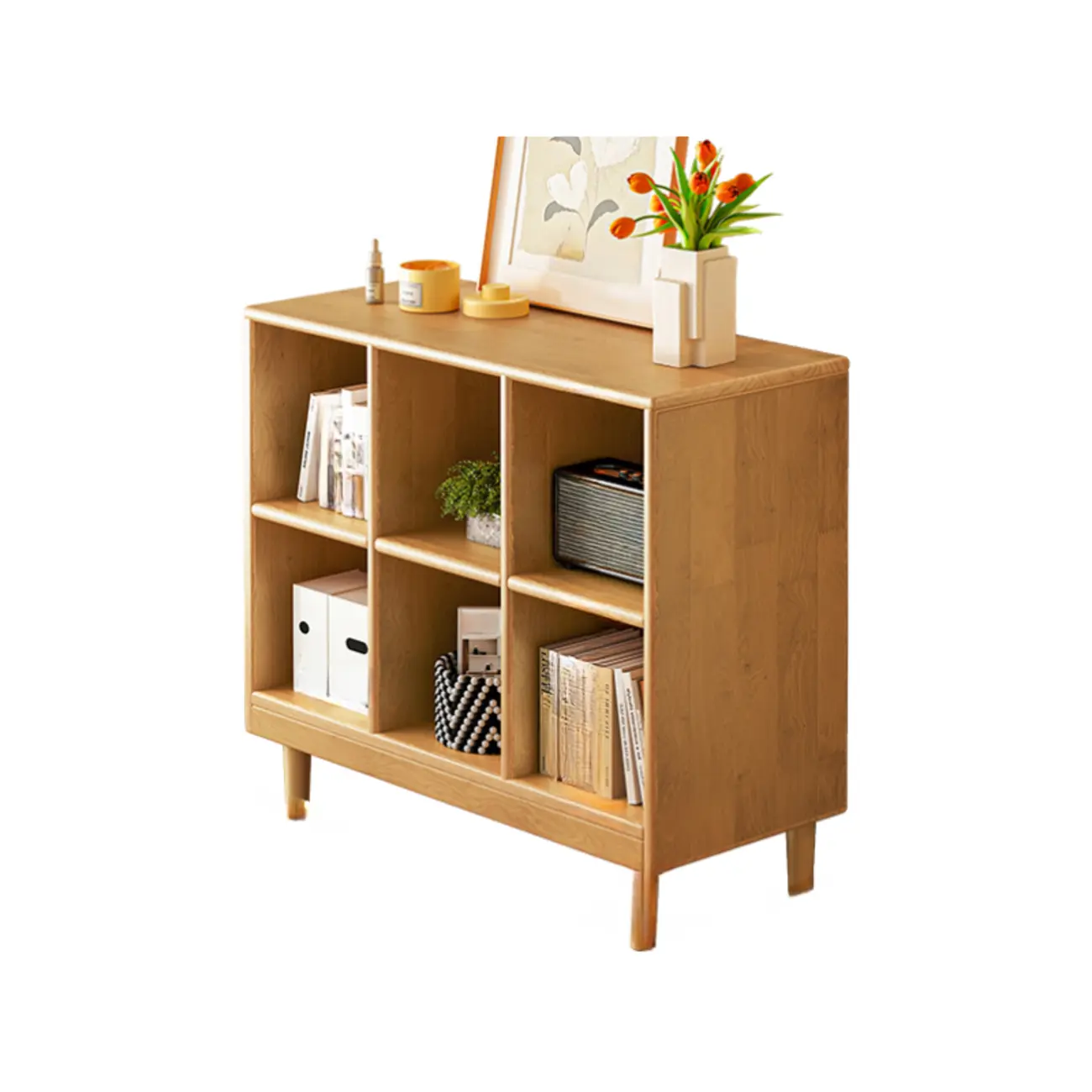 Brown Natural Wood Freestanding Modular Cube Bookcase Image - 7 | homeyfad