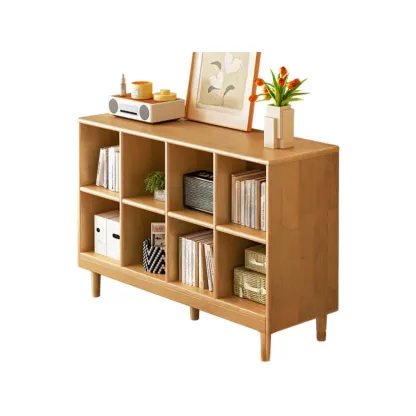 Brown Natural Wood Freestanding Modular Cube Bookcase Image - 10