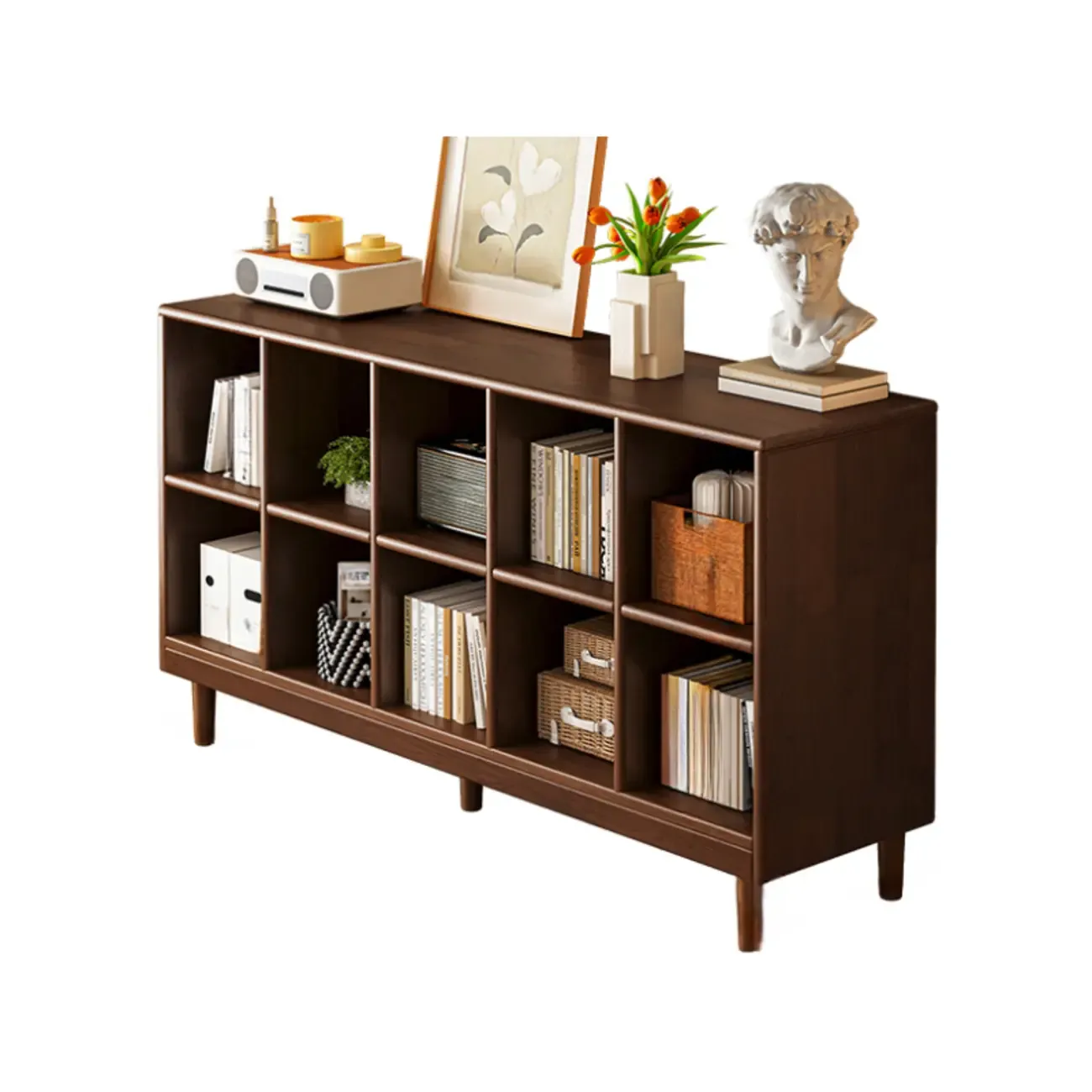 Brown Natural Wood Freestanding Modular Cube Bookcase Image - 11