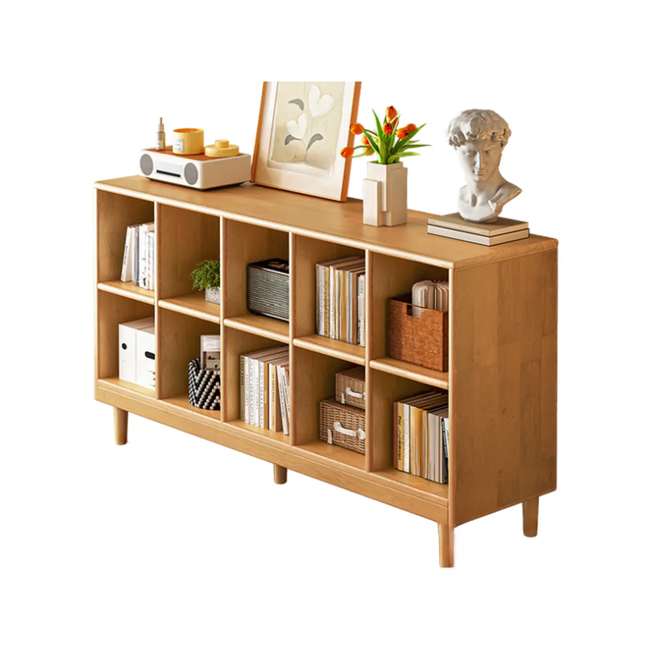 Brown Natural Wood Freestanding Modular Cube Bookcase Image - 12 | homeyfad