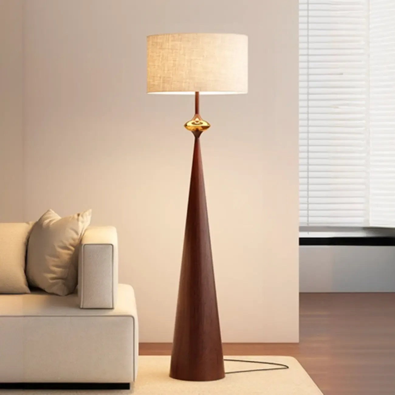 Contemporary Tapered Metal Floor Lamp Fabric Shade Image - 12