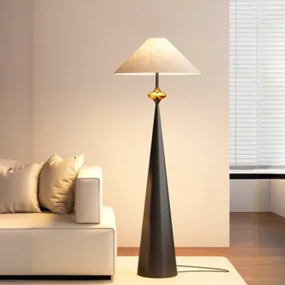 Contemporary Tapered Metal Floor Lamp Fabric Shade Image - 14