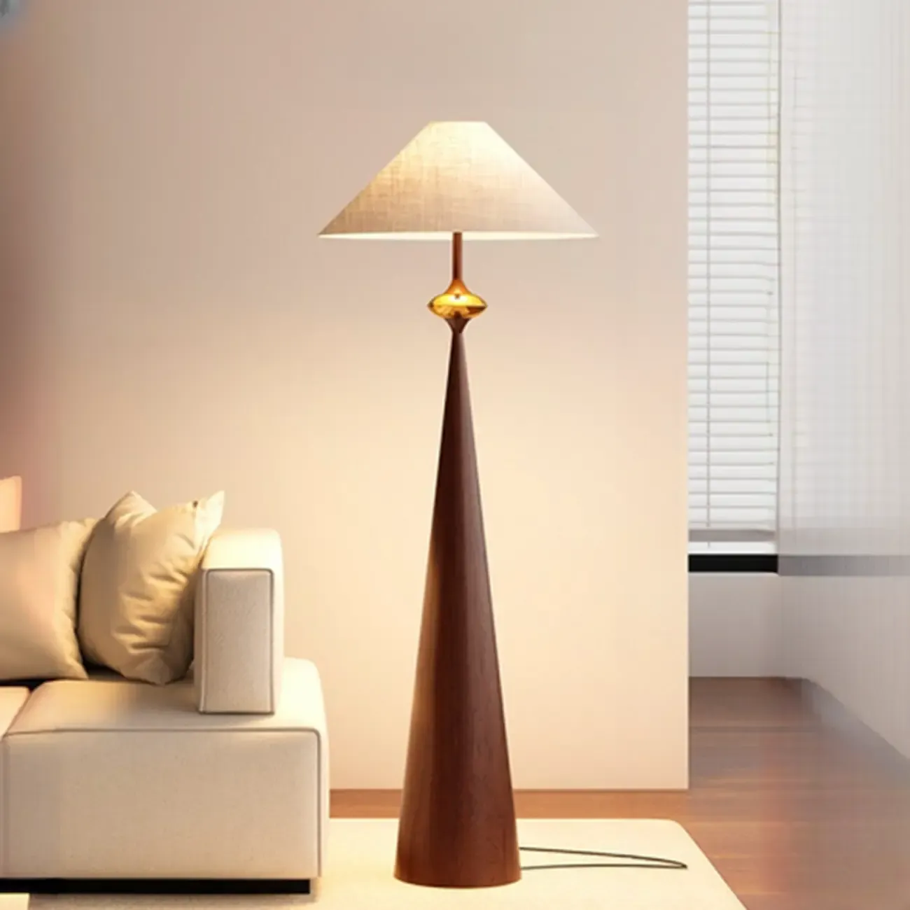 Contemporary Tapered Metal Floor Lamp Fabric Shade Image - 16
