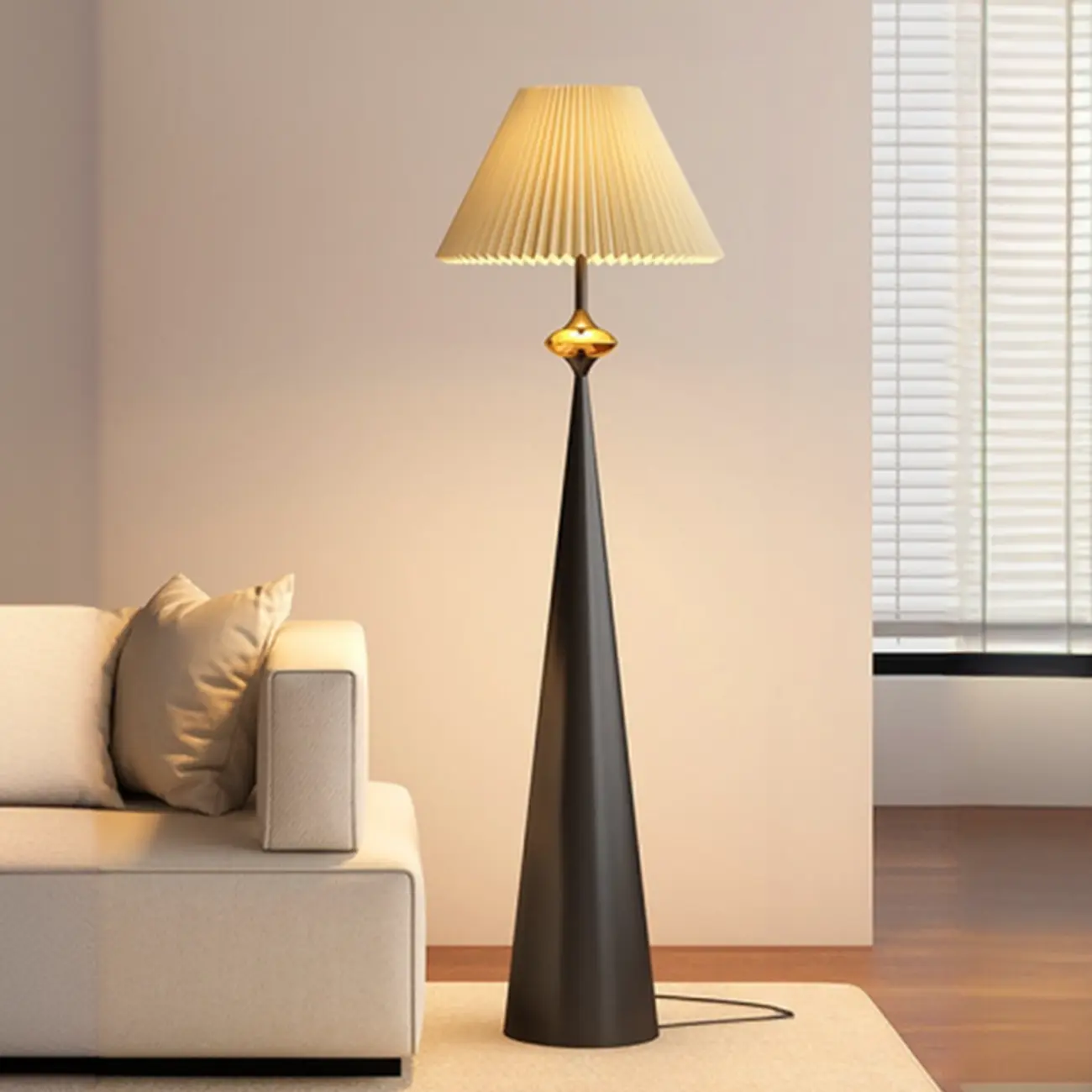 Contemporary Tapered Metal Floor Lamp Fabric Shade Image - 17 | homeyfad