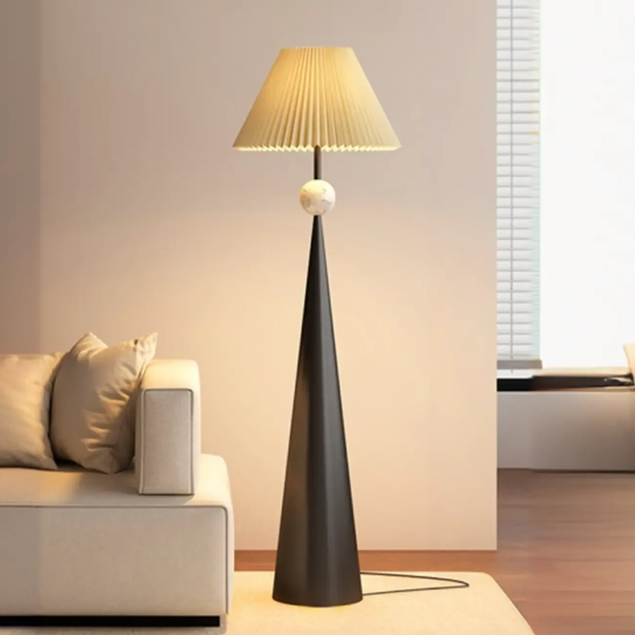 Contemporary Tapered Metal Floor Lamp Fabric Shade Image - 18