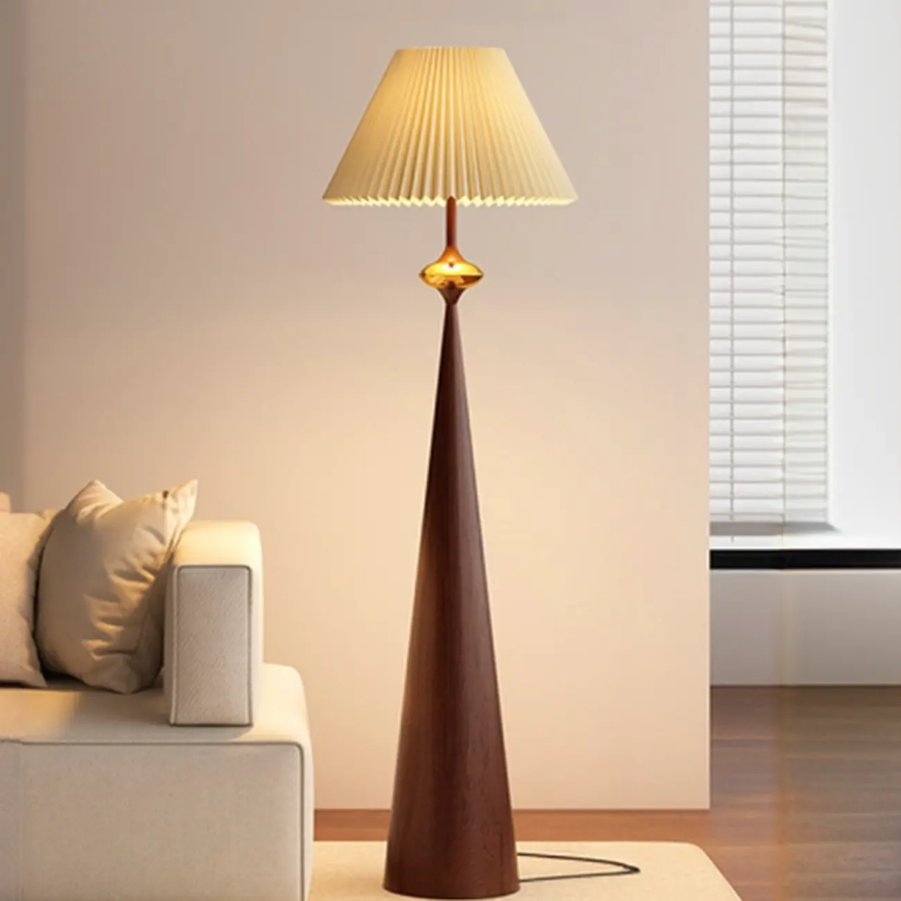 Contemporary Tapered Metal Floor Lamp Fabric Shade Image - 19 | homeyfad