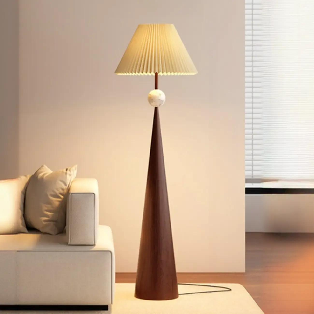 Contemporary Tapered Metal Floor Lamp Fabric Shade Image - 20