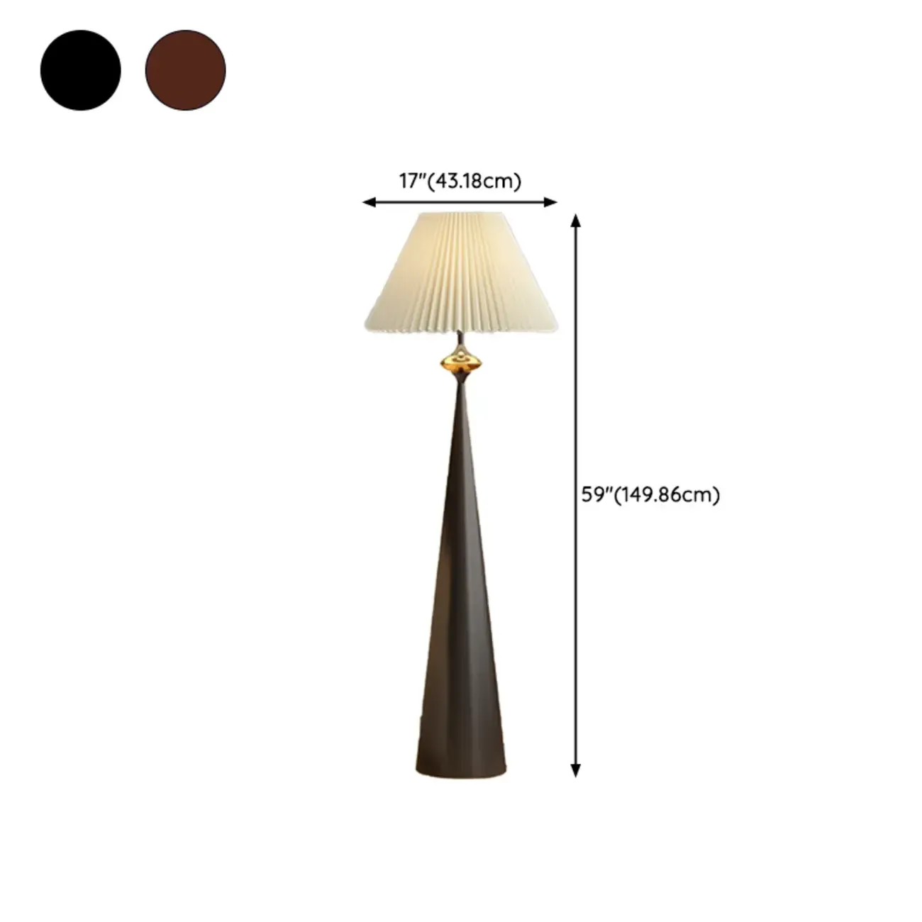 Contemporary Tapered Metal Floor Lamp Fabric Shade #size