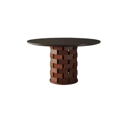 Modern Round Pedestal Dining Table with Slate Top Image - 2