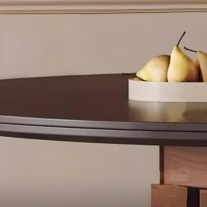 Modern Round Pedestal Dining Table with Slate Top Image - 9