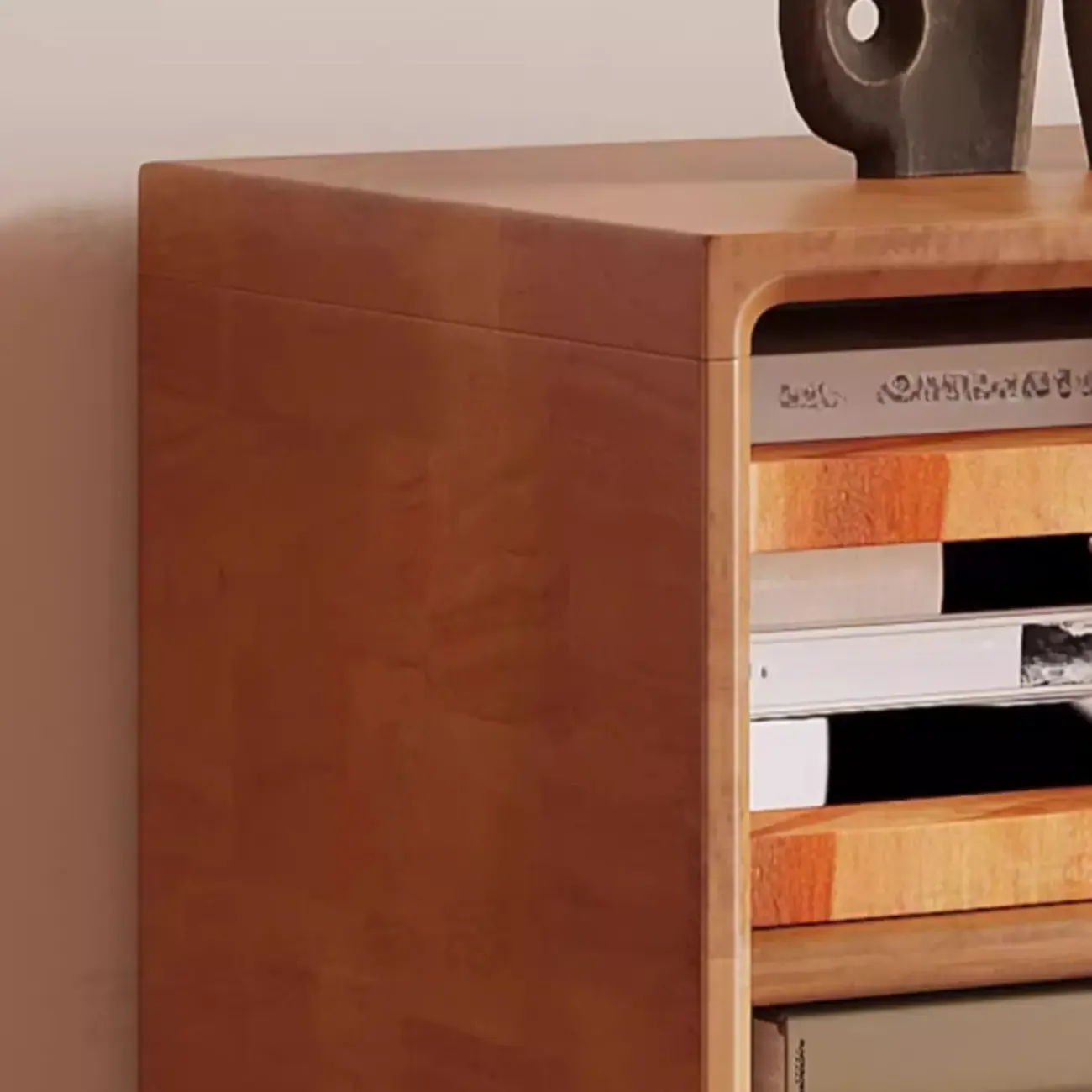 Mid Century Modern Oak Wood Closed Back Standing Bookcase Image - 4