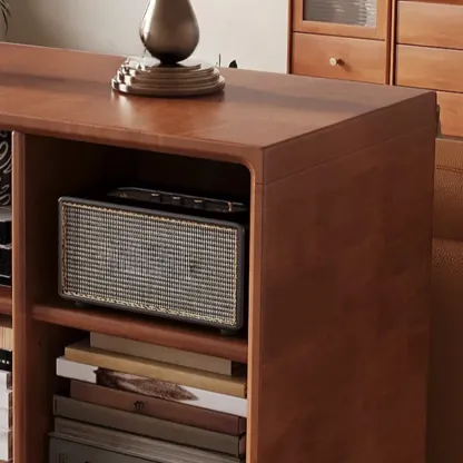 Mid Century Modern Oak Wood Closed Back Standing Bookcase Image - 7