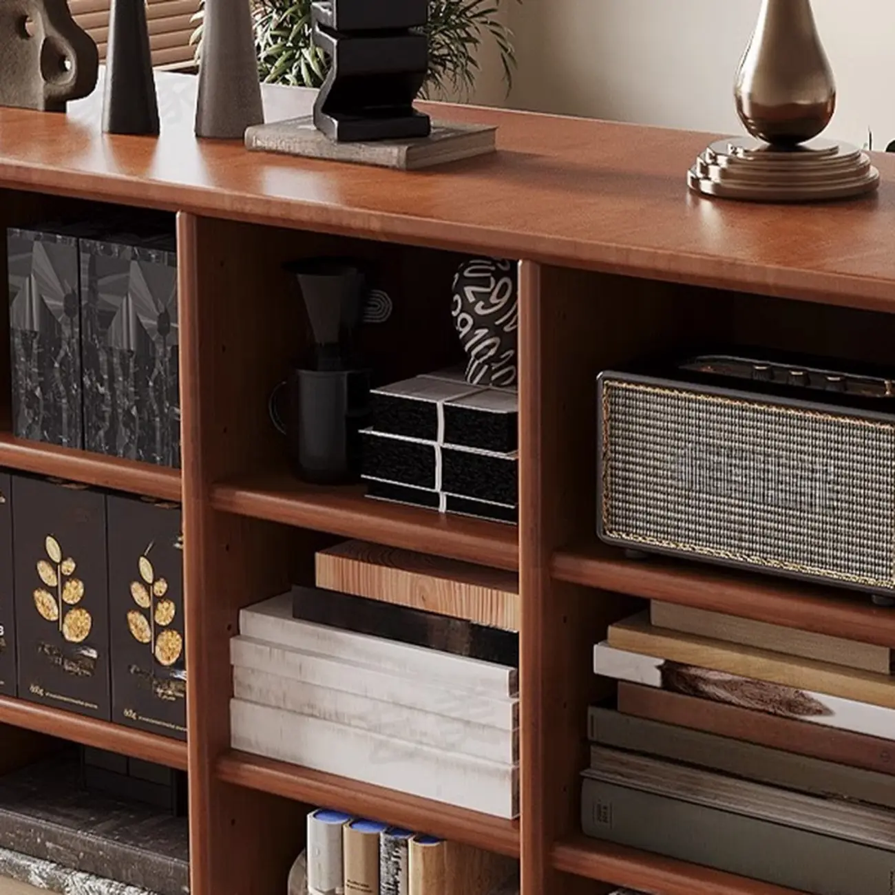 Mid Century Modern Oak Wood Closed Back Standing Bookcase Image - 10 | homeyfad