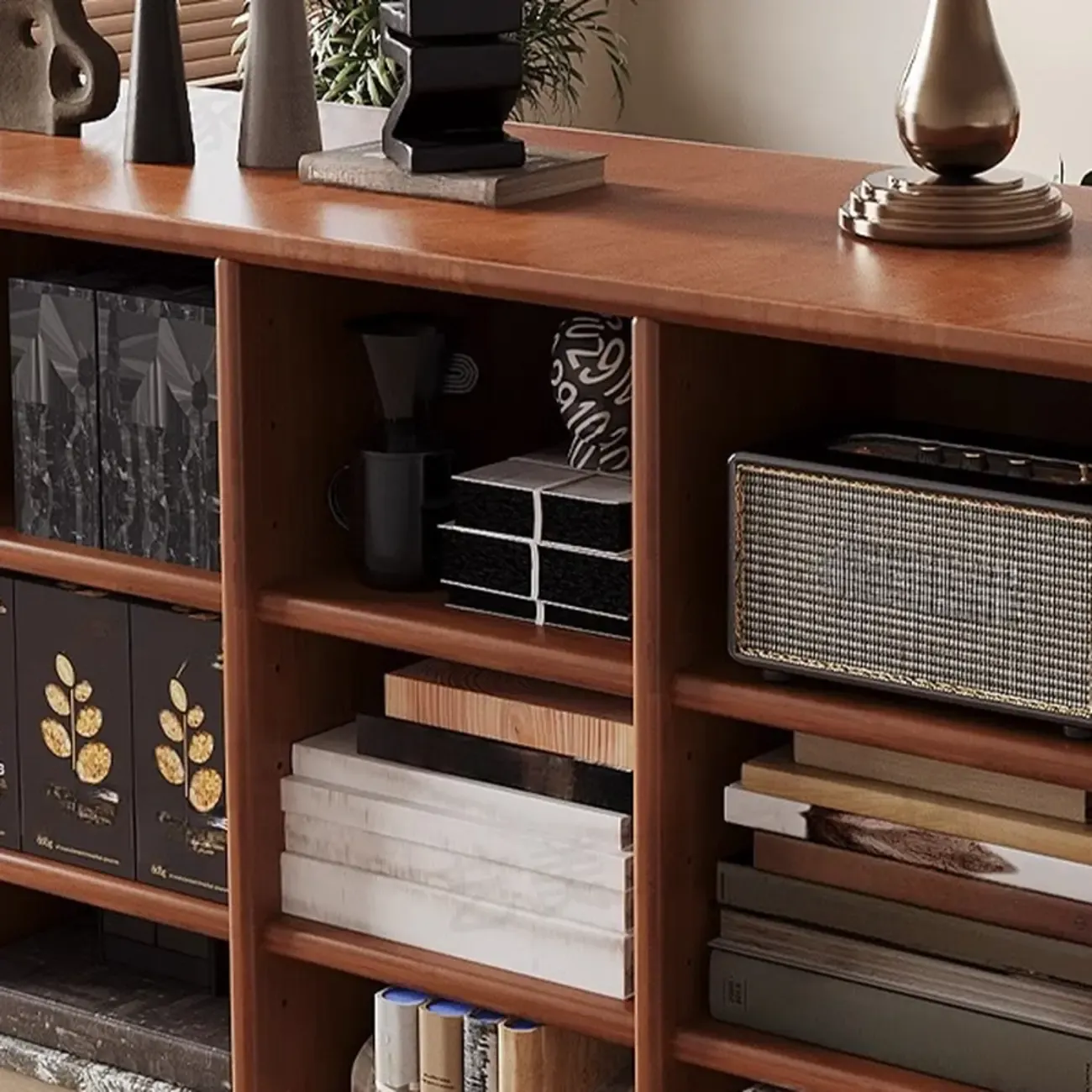 Mid Century Modern Oak Wood Closed Back Standing Bookcase Image - 10