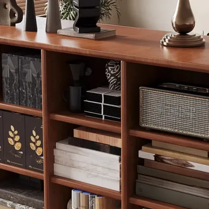 Mid Century Modern Oak Wood Closed Back Standing Bookcase Image - 10