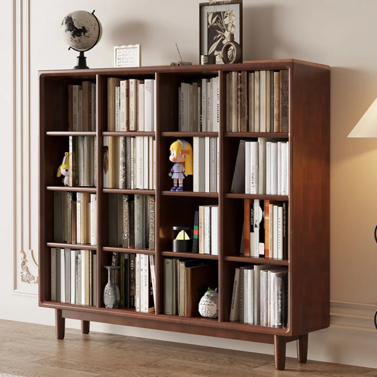 Mid Century Modern Oak Wood Closed Back Standing Bookcase Image - 14 | homeyfad