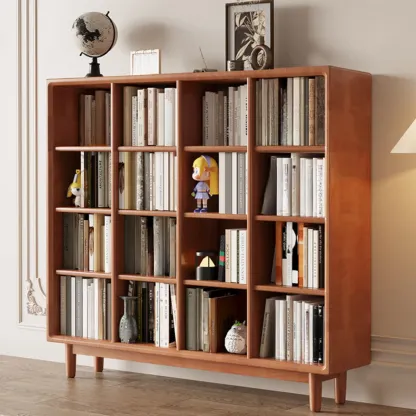 Mid Century Modern Oak Wood Closed Back Standing Bookcase Image - 15