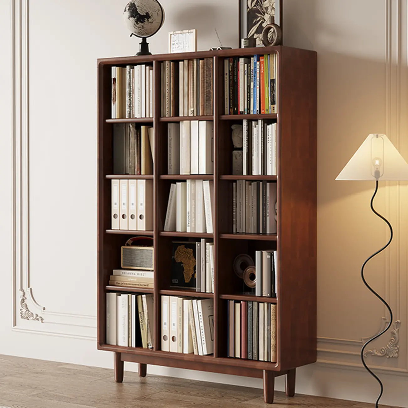 Mid Century Modern Oak Wood Closed Back Standing Bookcase Image - 17 | homeyfad