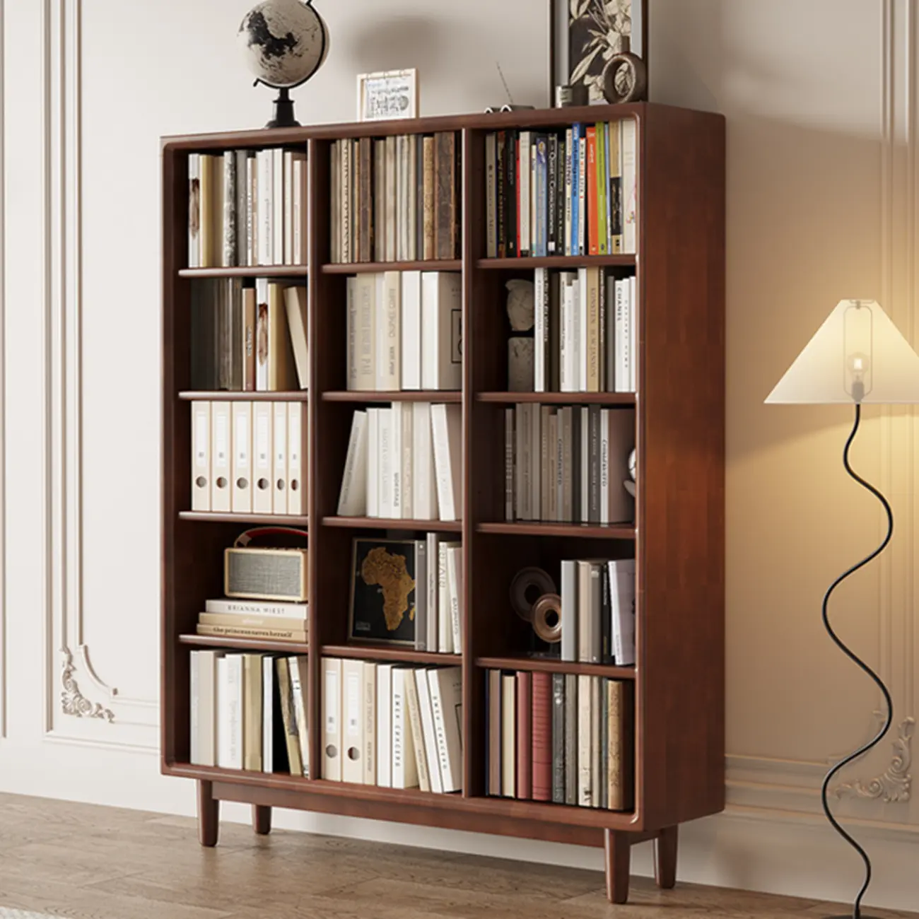 Mid Century Modern Oak Wood Closed Back Standing Bookcase Image - 18 | homeyfad