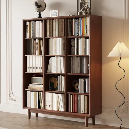 Mid Century Modern Oak Wood Closed Back Standing Bookcase Image - 18