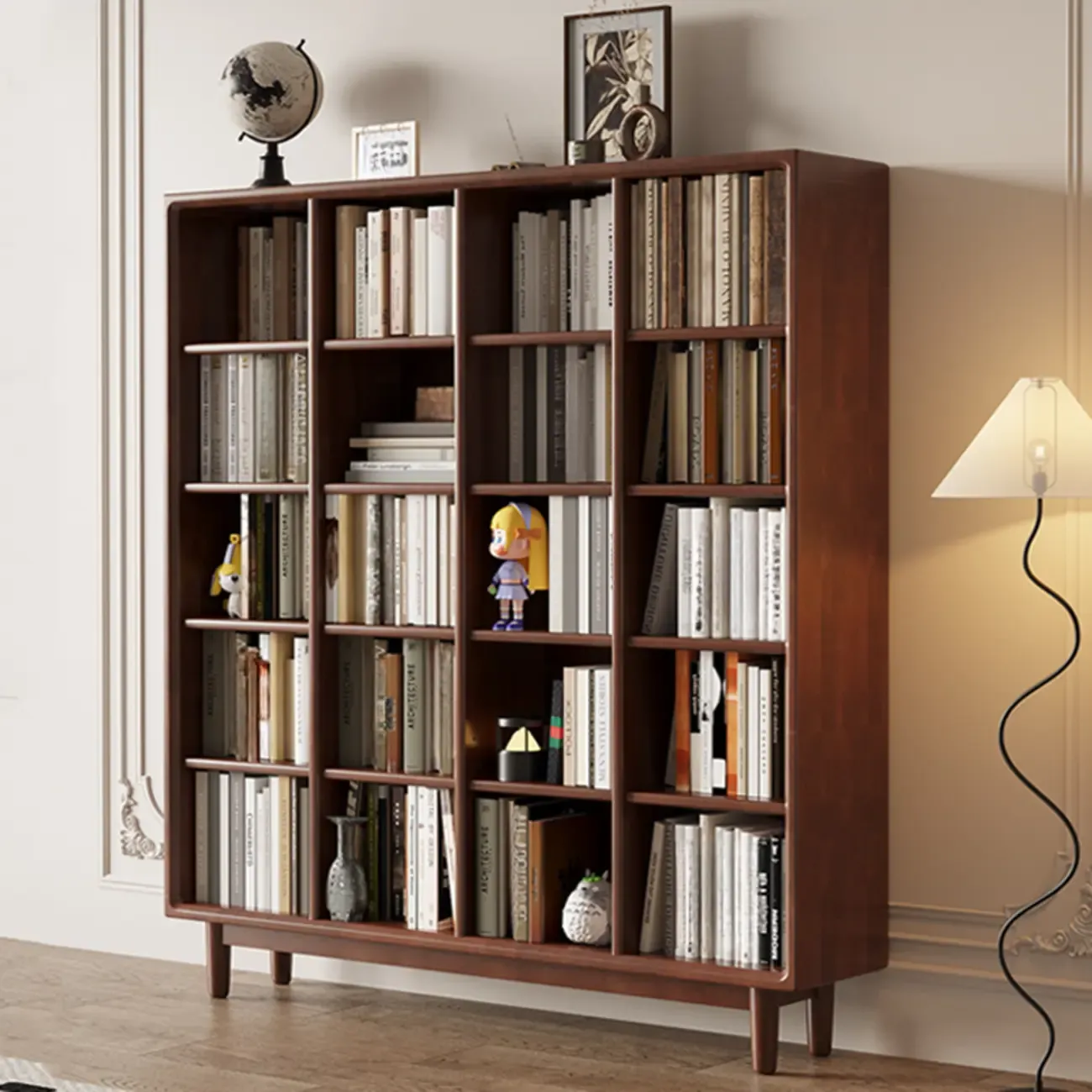 Mid Century Modern Oak Wood Closed Back Standing Bookcase Image - 20