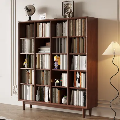 Mid Century Modern Oak Wood Closed Back Standing Bookcase Image - 20