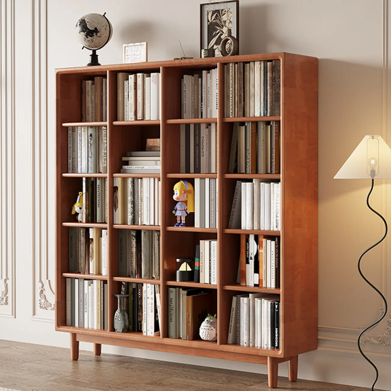 Mid Century Modern Oak Wood Closed Back Standing Bookcase Image - 21 | homeyfad