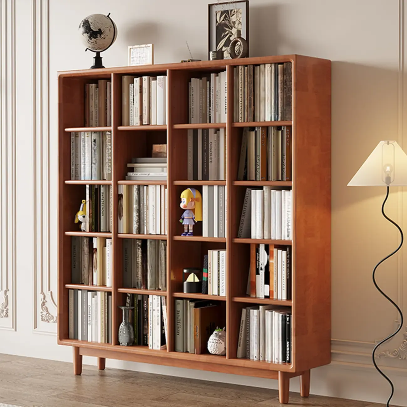 Mid Century Modern Oak Wood Closed Back Standing Bookcase Image - 21