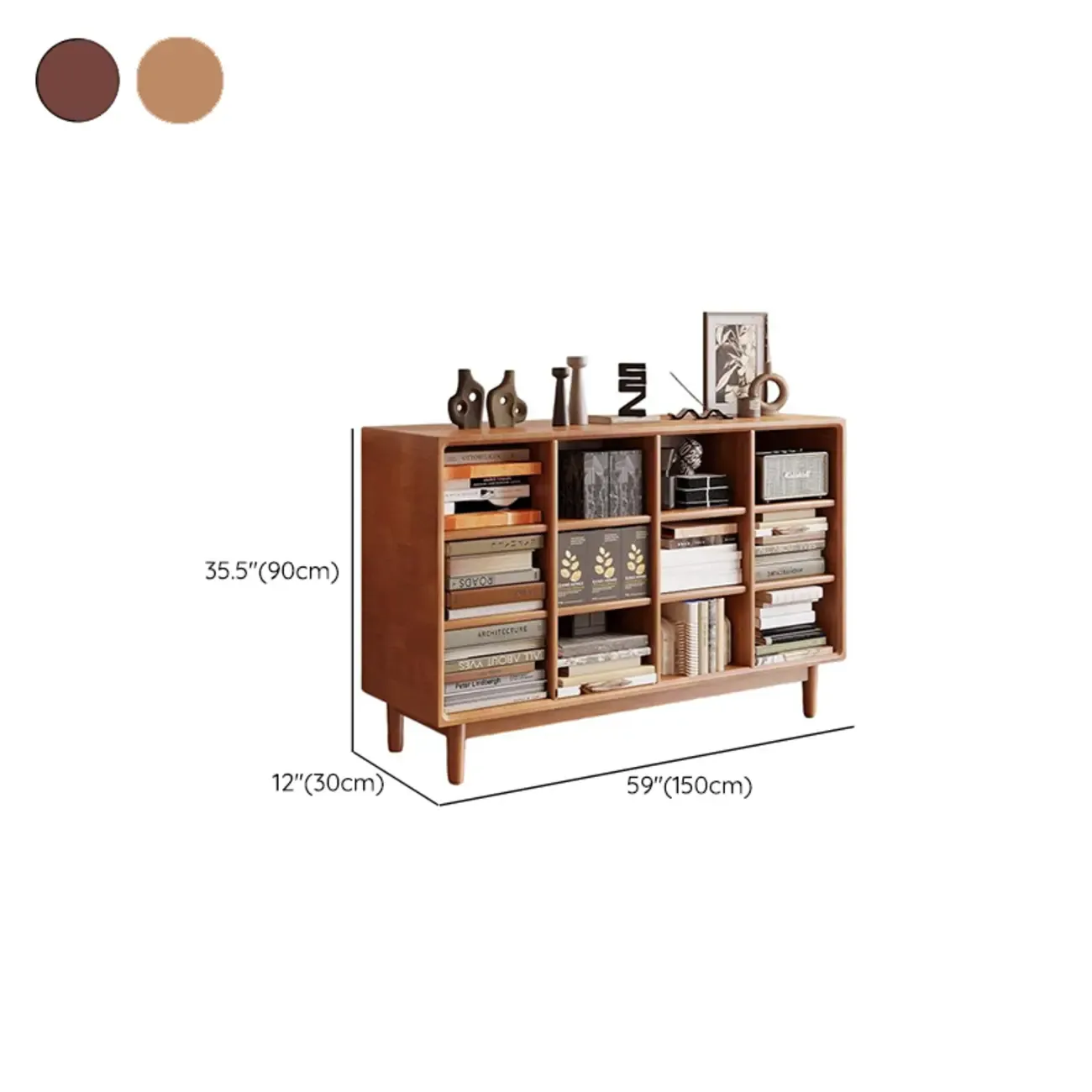 Mid Century Modern Oak Wood Closed Back Standing Bookcase Image - 24