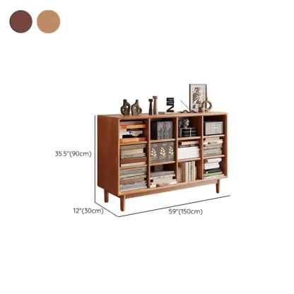 Mid Century Modern Oak Wood Closed Back Standing Bookcase Image - 24