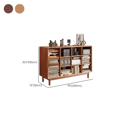 Mid Century Modern Oak Wood Closed Back Standing Bookcase Image - 26