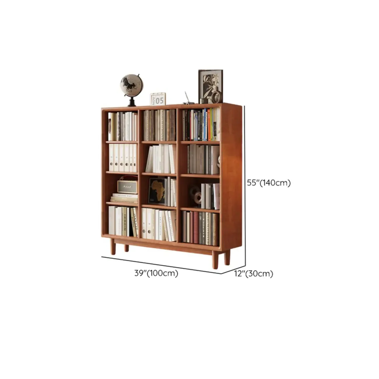 Mid Century Modern Oak Wood Closed Back Standing Bookcase Image - 27