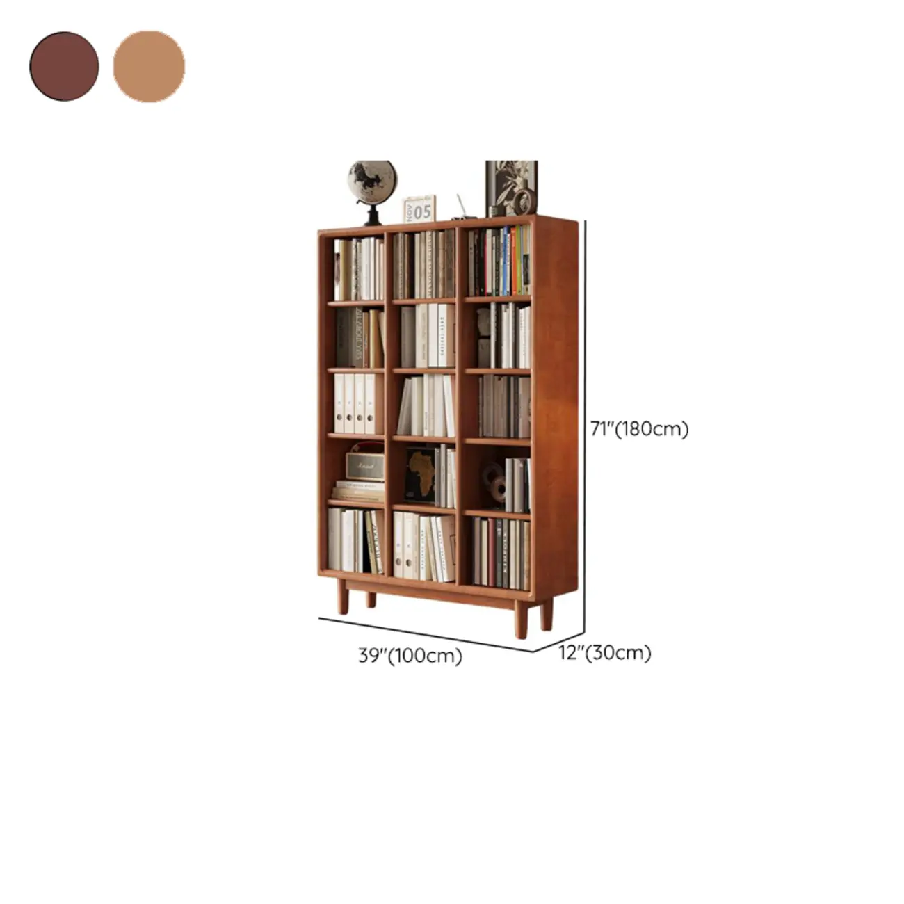 Mid Century Modern Oak Wood Closed Back Standing Bookcase Image - 30 | homeyfad