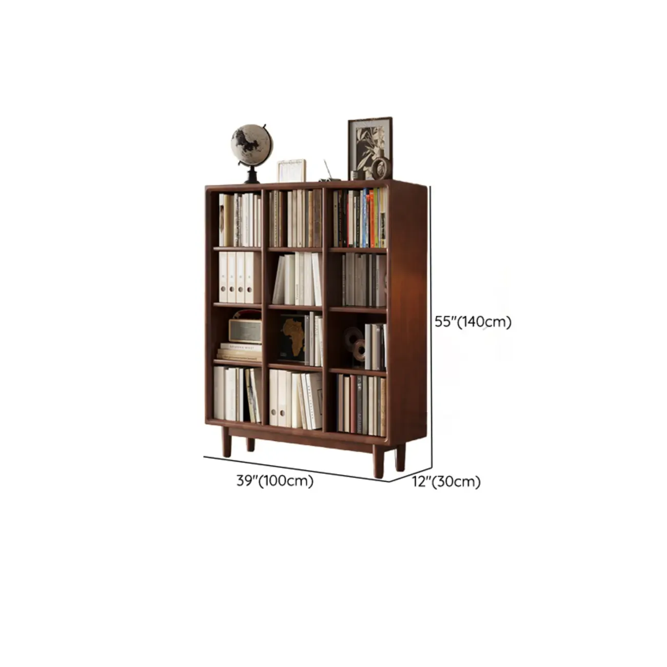 Mid Century Modern Oak Wood Closed Back Standing Bookcase Image - 33