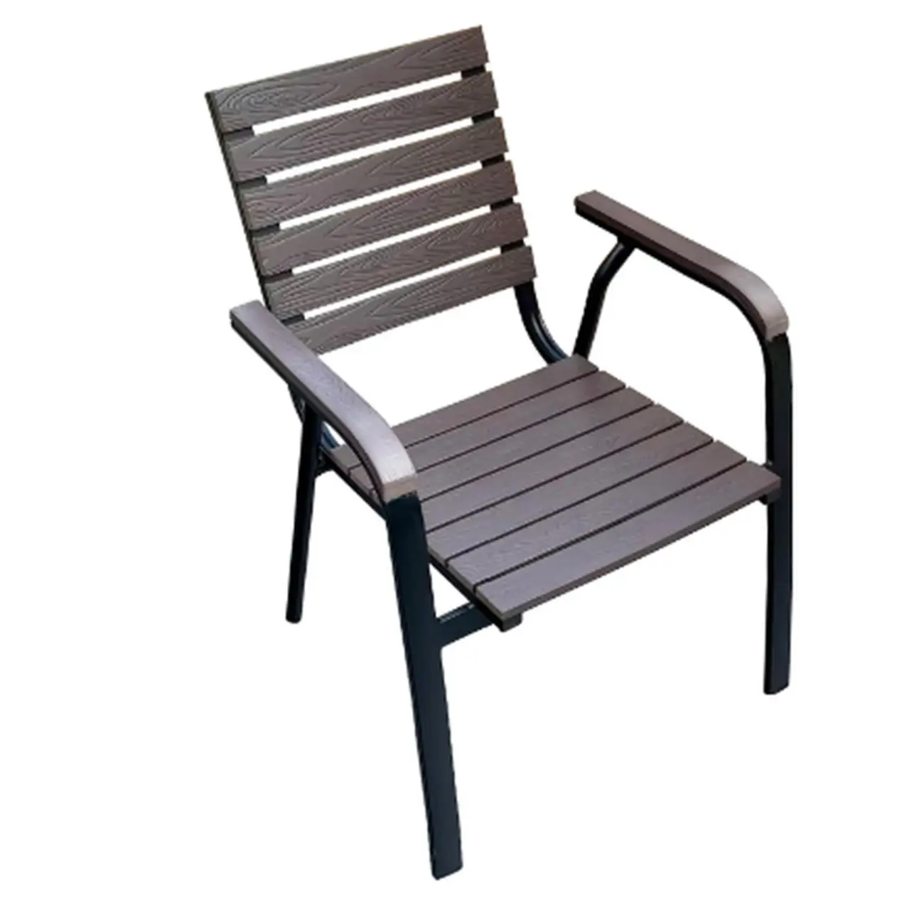 Metal Frame Wood Outdoor Dining Set With Stackable Chairs Image - 9 | homeyfad