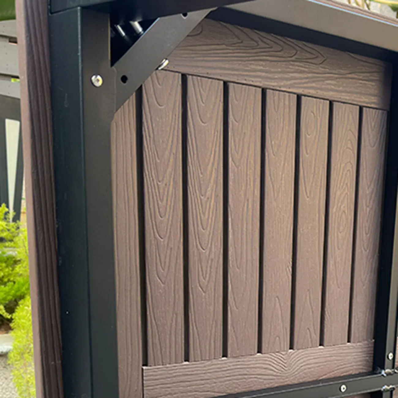 Metal Frame Wood Outdoor Dining Set With Stackable Chairs Image - 16 | homeyfad