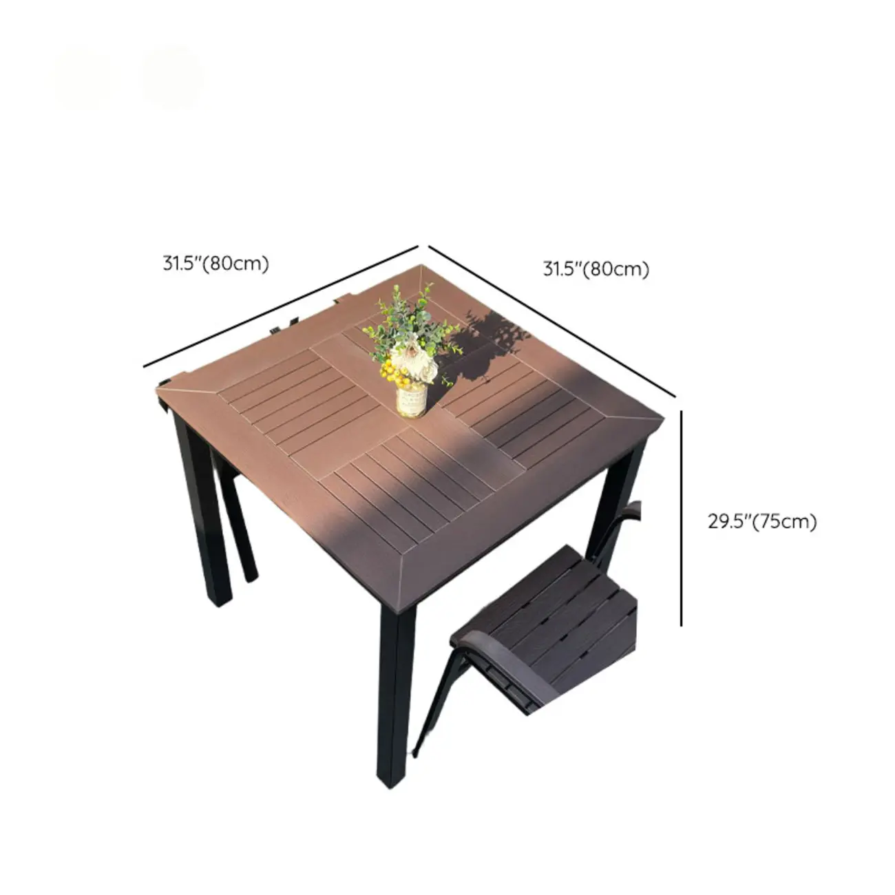 Metal Frame Wood Outdoor Dining Set With Stackable Chairs #size | homeyfad