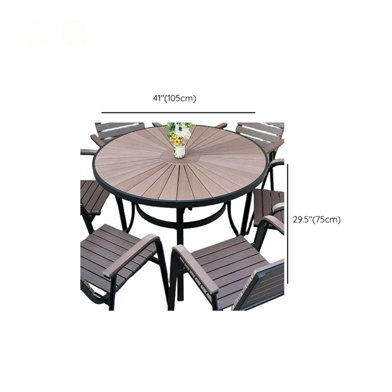 Metal Frame Wood Outdoor Dining Set With Stackable Chairs Image - 22 | homeyfad